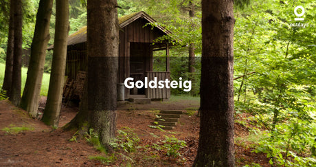 Weg der an einer Hütte im Wald vorbeiführt: Goldsteig